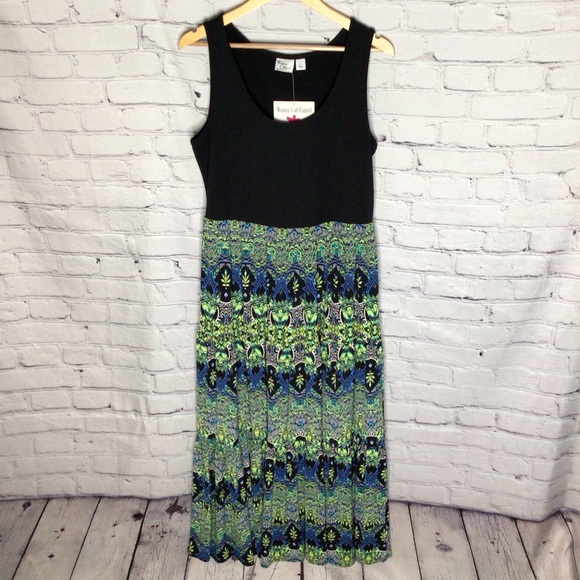 Women With Control Black and Green Jersey Knit Sleeveless Maxi Dress Large - Picture 1 of 10